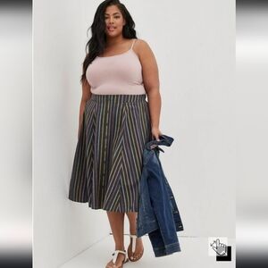 Torrid Multicolor Stripe Midi Linen Button-Up Skirt 2X